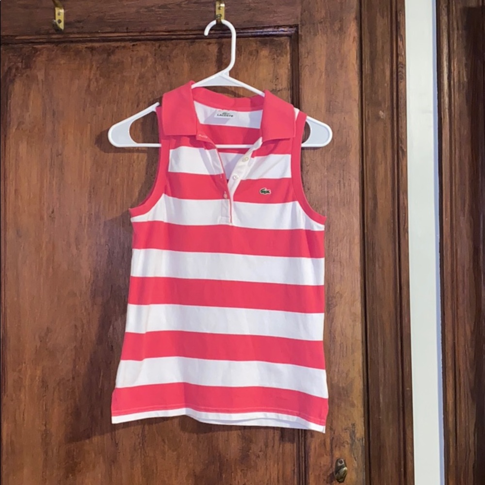 Lacoste women’s collared tank top, white and pink